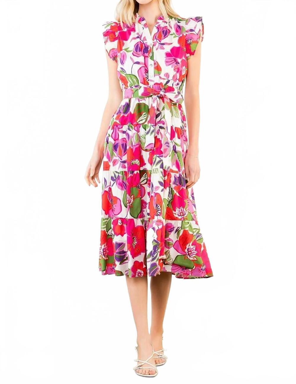 NEW THML flutter sleeve floral dress in pink